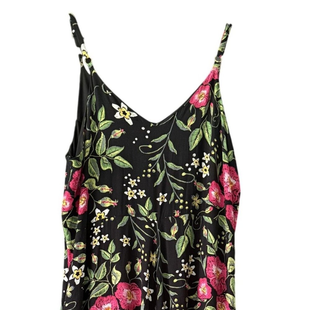 Floral Wide Leg Jumpsuit Sleeveless Side Zip Close Resort Wear Party Flowy Large - Picture 2 of 4